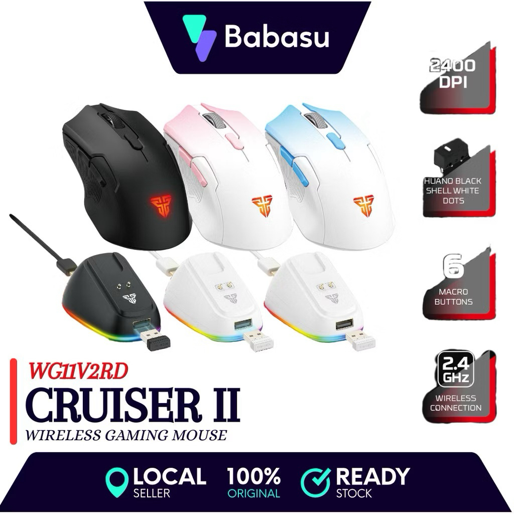FANTECH WG11V2RD CRUISER II เมาส์สําหรับเล่นเกมไร้สายพร้อมแท่นชาร์จ RGB | เซ็นเซอร์ PixArt | 2.4GHz 