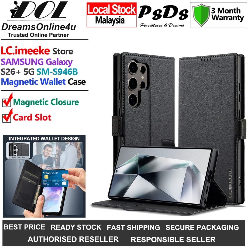 LC.imeeke SAMSUNG Galaxy S26+ 5G SM-S946B L1 Magnetic Wallet Card Slot Folio Leather Phone Cover Cas