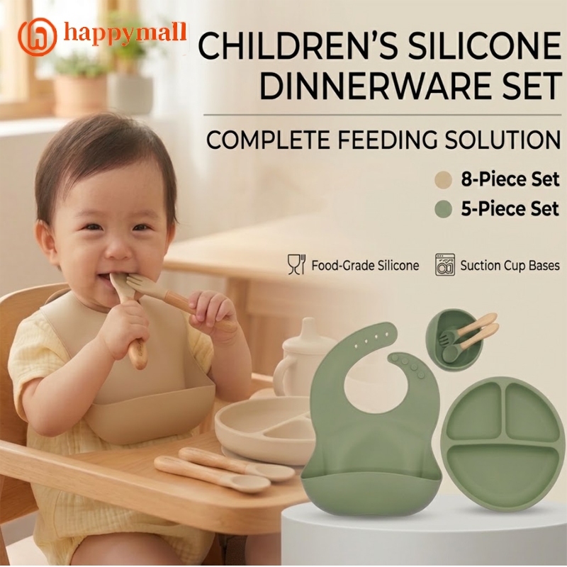 5/8 ชิ้น Baby Silicone Dinning Feeding Setชุดชามพร้อมชุดดูด makan baby