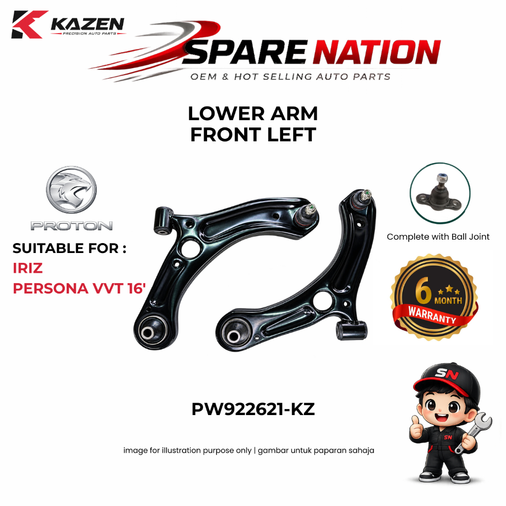 KAZEAN LOWER ARM FRONT PROTON IRIZ PERSONA VVT 16 - รับประกัน 6 เดือน (PW922621-KZ /PW922622-KZ)