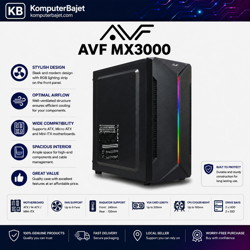 AVF GAMING ATX MATX CASING ARGB LED พัดลม PC CASING BUDGET DESKTOP CASING MX1000 MX3000 MX4000 RGB S