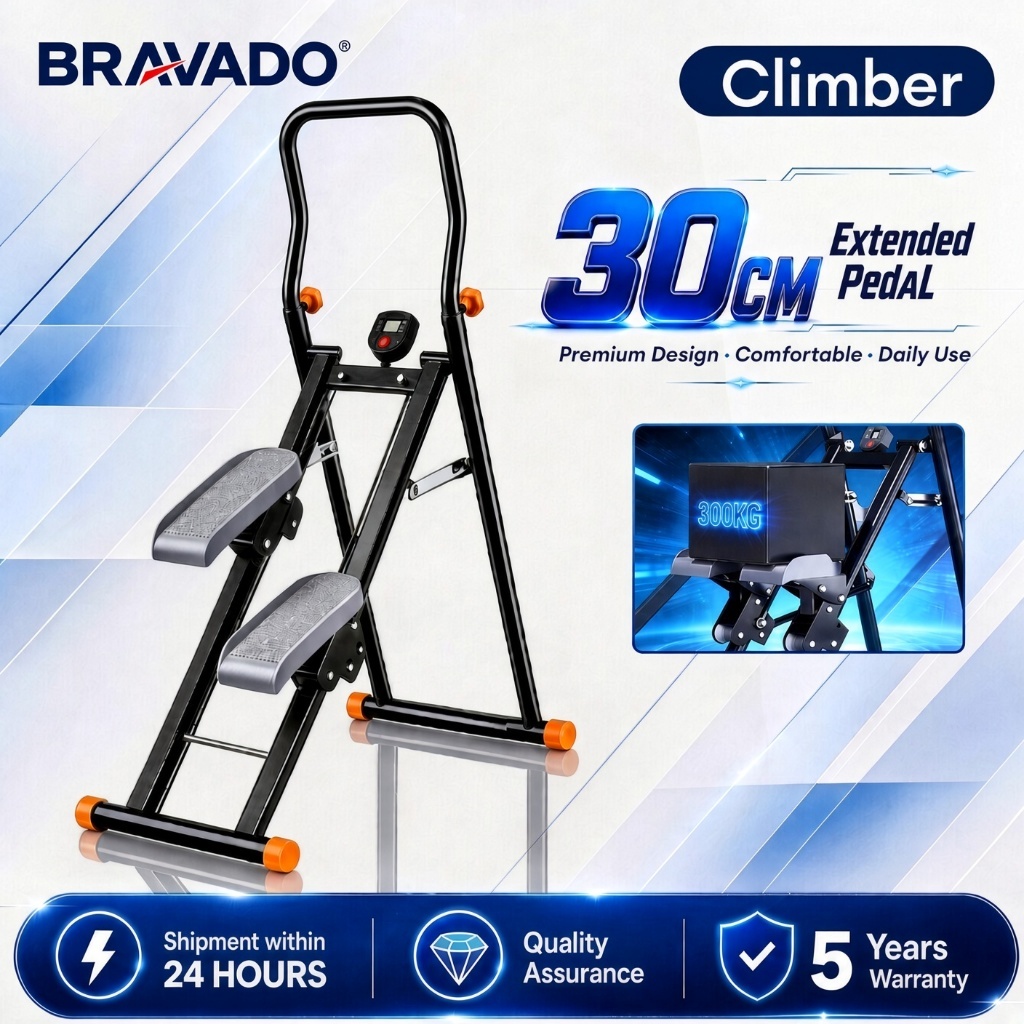 BRAVADO เครื่องปีนเขา Gym Mountaineering Machine Folding Stepper Cardio Fitness อุปกรณ์มัลติฟังก์ชั่