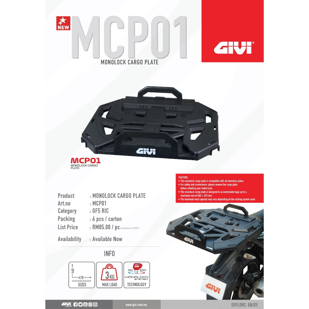 GIVI MCP01 CARGO PLATE BOX BASE PLATE WITH SCREW SET TAPAK TOP BOX GIVI