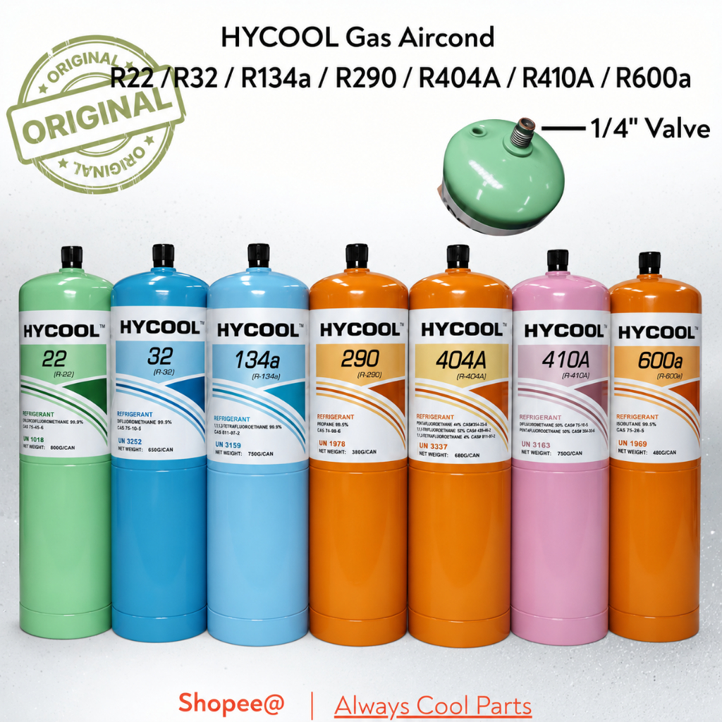 HYCOOL สารทําความเย็นแก๊ส R134A / R22 / R410A / R32 / R600 / R290 / R404A (เบบี้แก๊ส)