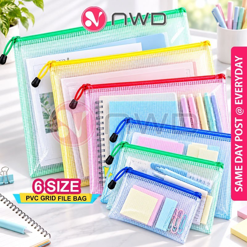 EFFORTLESS SORTER A3/A4/A5/A6/B4/B5 PVC Mesh Zip File Bag กระเป๋าเอกสาร Beg Dokumen 文件包 NWD