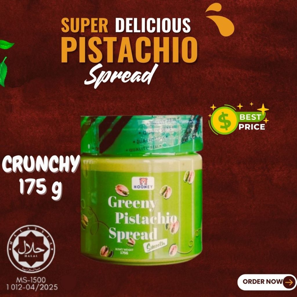 HOONEY GREENY Crunchy 175g Pistachio Spread | RICH CREAMY & CRUNCHY Texture