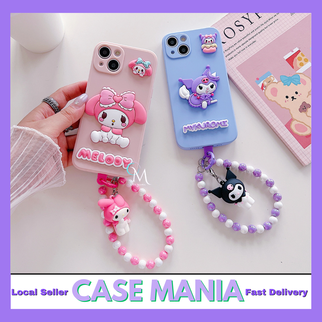 OPPO A57 A58 A60 A74 A76 A77 A77s A95 A96 A98 fon sarung lembut น่ารัก kuromi การ์ตูน 3D โซ่ soft ca