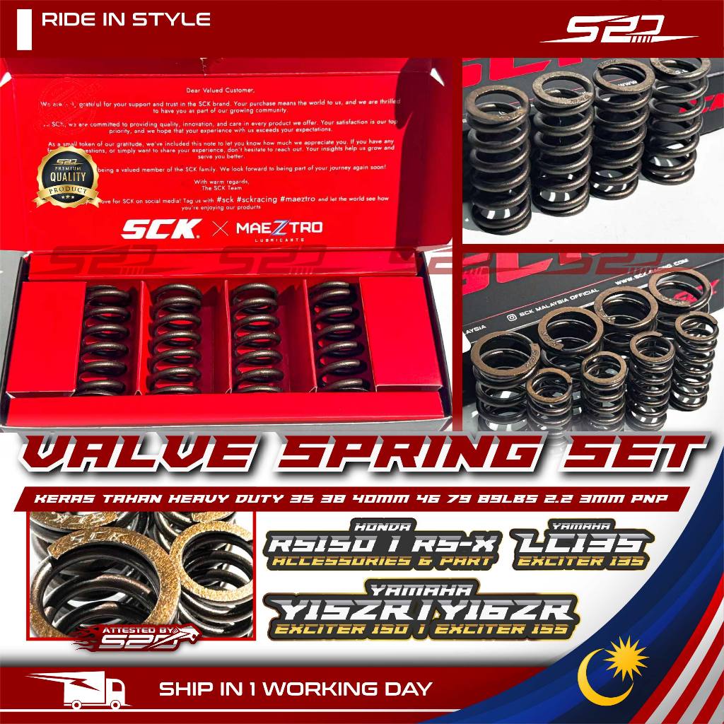 วาล์วสปริงชุด SCK Racing RS150R RS-X Y15 Y16 LC135 ความแข็ง Keras Tahan Heavy Duty 35 38 40 มม.46 79
