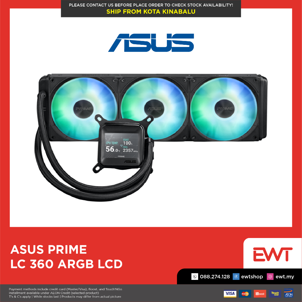 ASUS PRIME LC 360 ARGB AIO CPU COOLER สีดํา