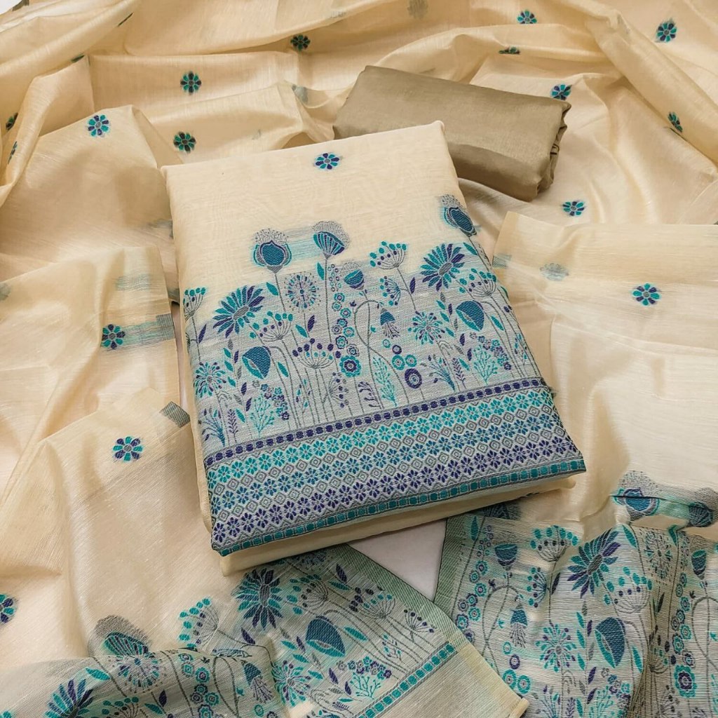 Unstitched Modal Chanderi Punjabi ชุดวัสดุ Kain Jahit Punjabi ชุด Salwar Kamez