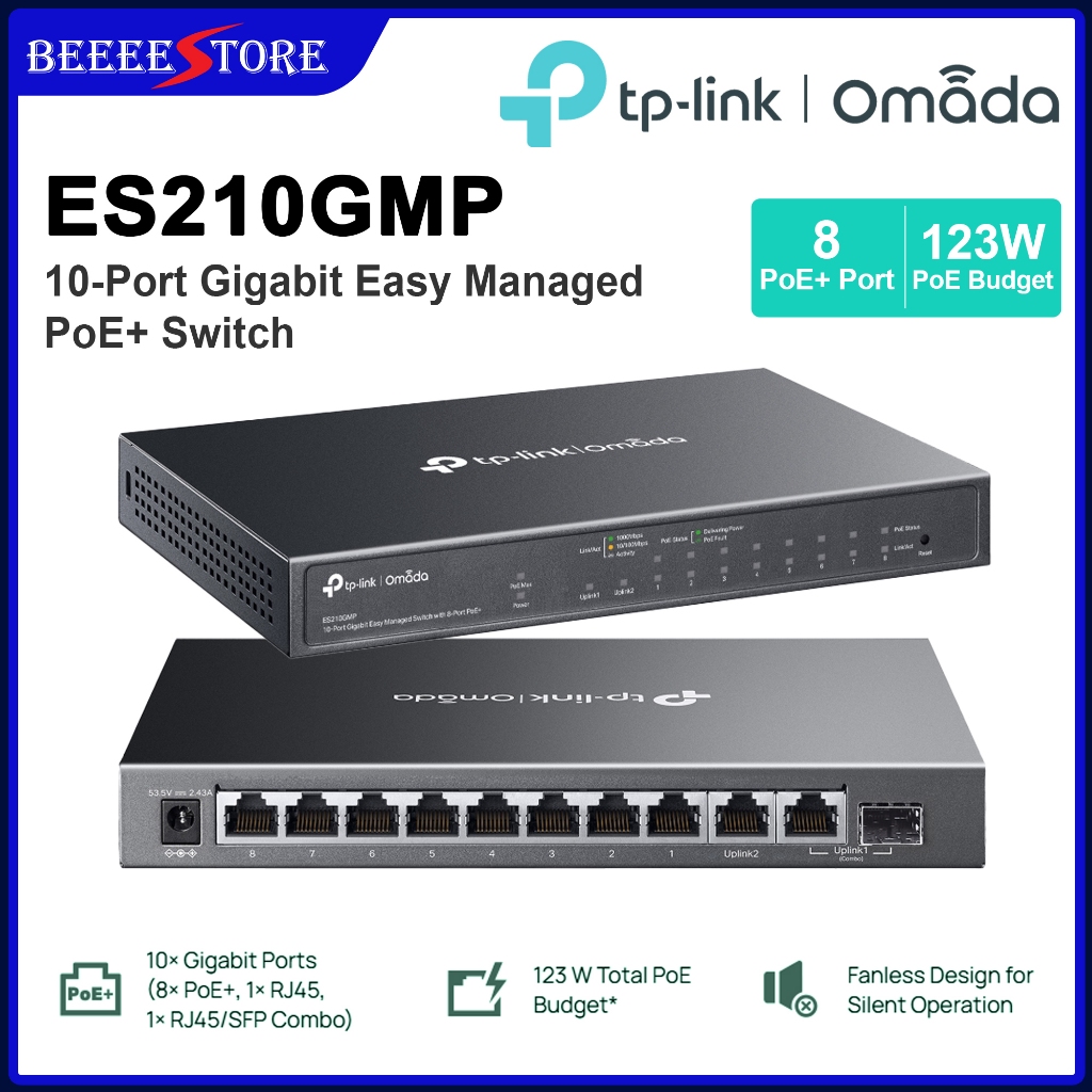 TP-Link Omada ES210GMP 10-Port Gigabit Easy Managed Switch พร้อม PoE 8-Port+
