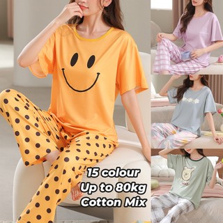 Pajama Set Wanita Lengan Pendek Cotton Comfortable Sleepwear Checkered Hijau Cozy Trendy Pajama Set MPJ037