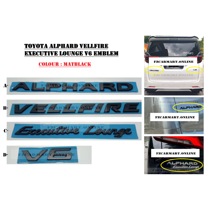 TOYOTA ALPHARD VELLFIRE EXECUTIVE LOUNGE V6 EMBLEM LOGO-(ABS) MATBLACK
