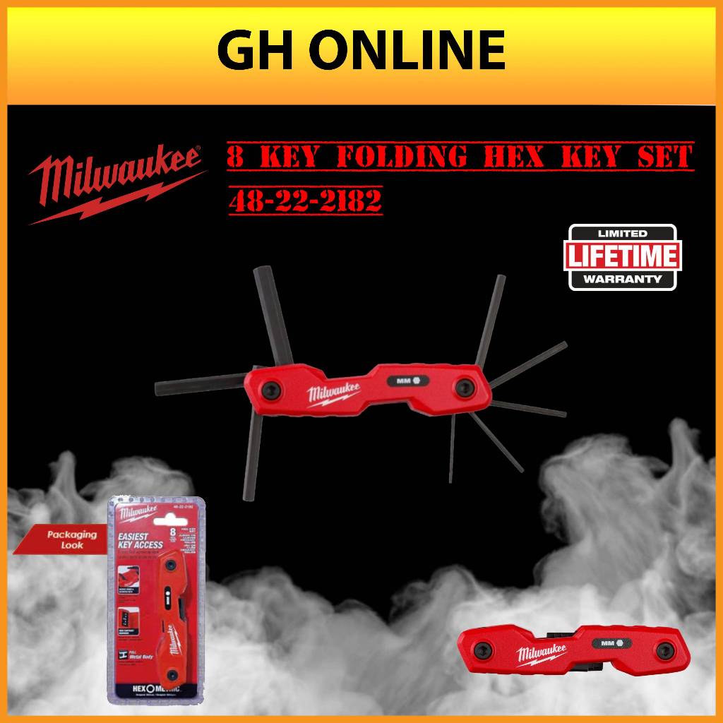 MILWAUKEE 48-22-222182 8 KEY FOLDING HEX KEY SET - METRIC ALLEN KEY SET