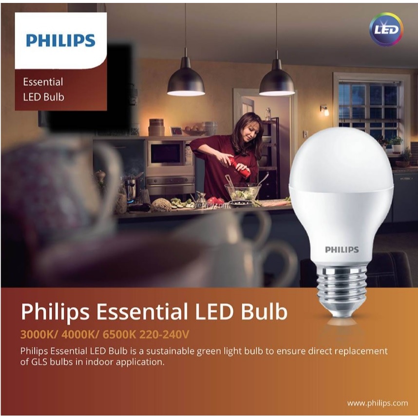 Philips 13W/15W LED Essential E27 หลอดไฟฟิตติ้ง, 1350lm (3000K/ 6500K) 220V