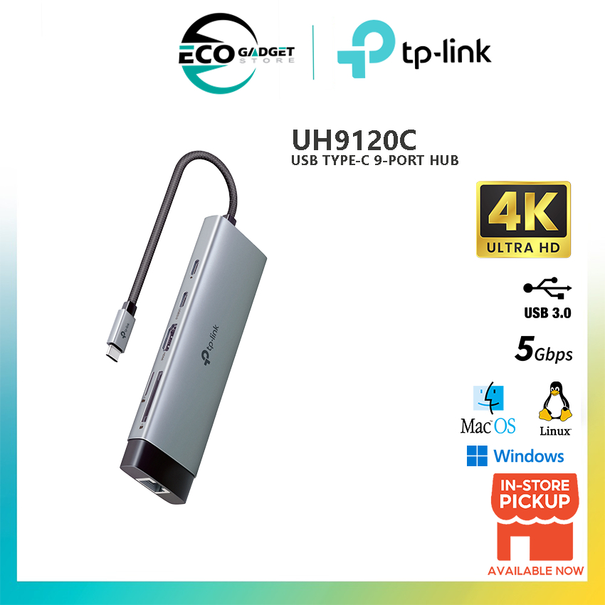 TP-Link UH9120C USB Type-C 9-Port Hub 4K@60Hz SD และ microSD 1Gbps ethernet 100W Power Delivery การถ