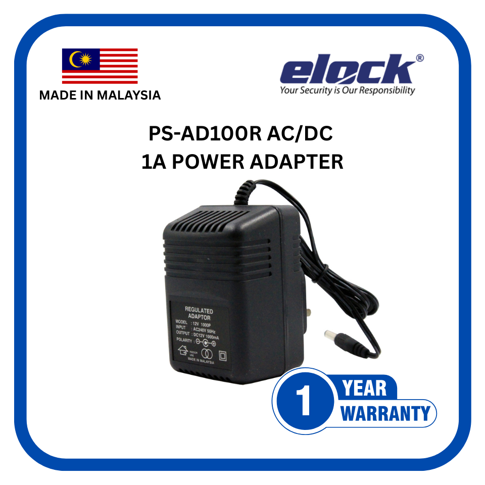 ELOCK PS-AD100R 12VDC 1.0 A AC/DC REGULATED POWER ADAPTER POWER SUPPLY ACCESS CONTROL