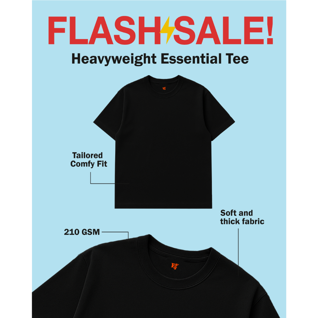 เสื้อยืด Essential FFS Heavyweight สีดําธรรมดา