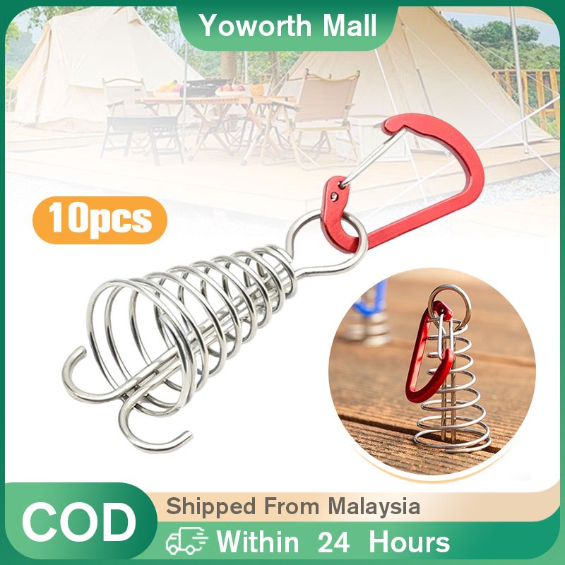 10 ชิ้น Octopus Deck Peg / Spring Tensioner Peg Nail / Plank Floor Buckel / FishBone เต็นท์ Peg