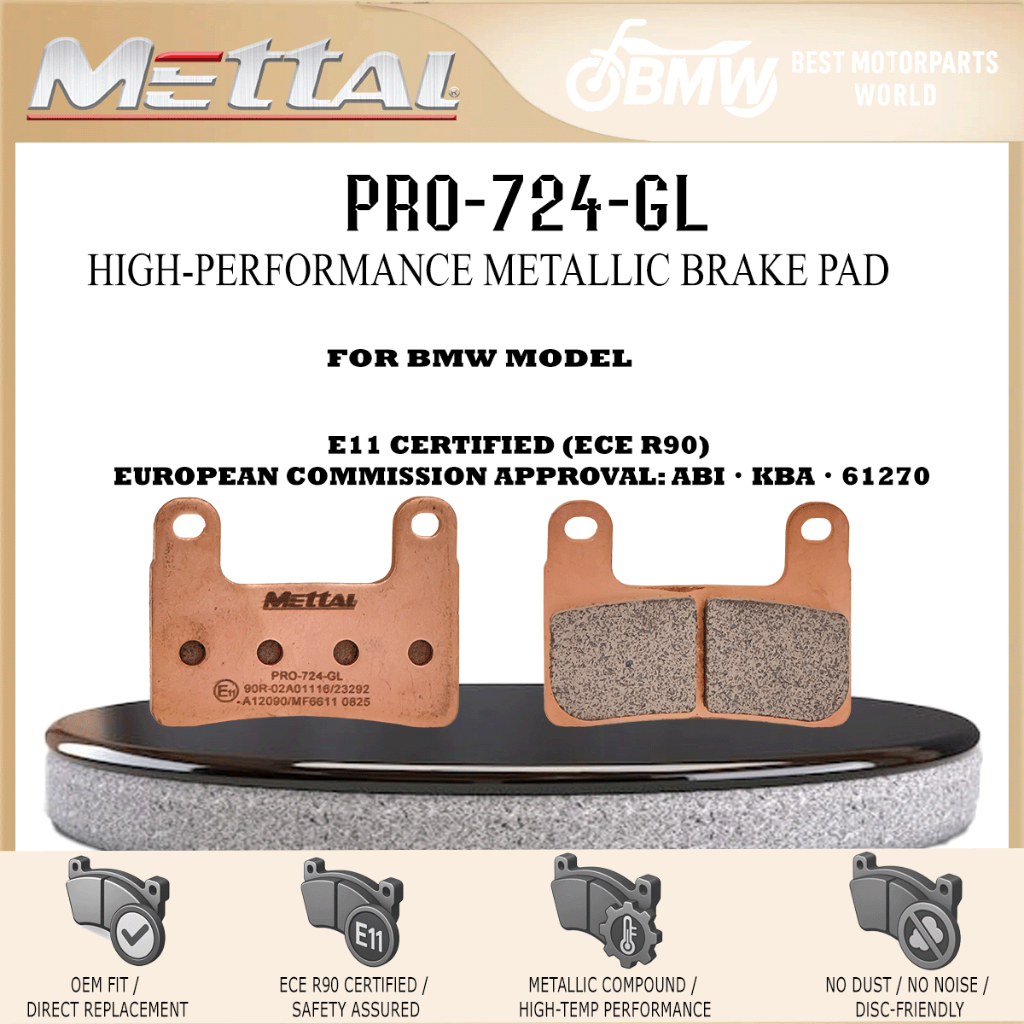 BETTAL PRO-724-GL ผ้าเบรคหน้า E11 (ECE R90) ได้รับการรับรองสําหรับ BMW S1000 / R1250 / R1200 Series 