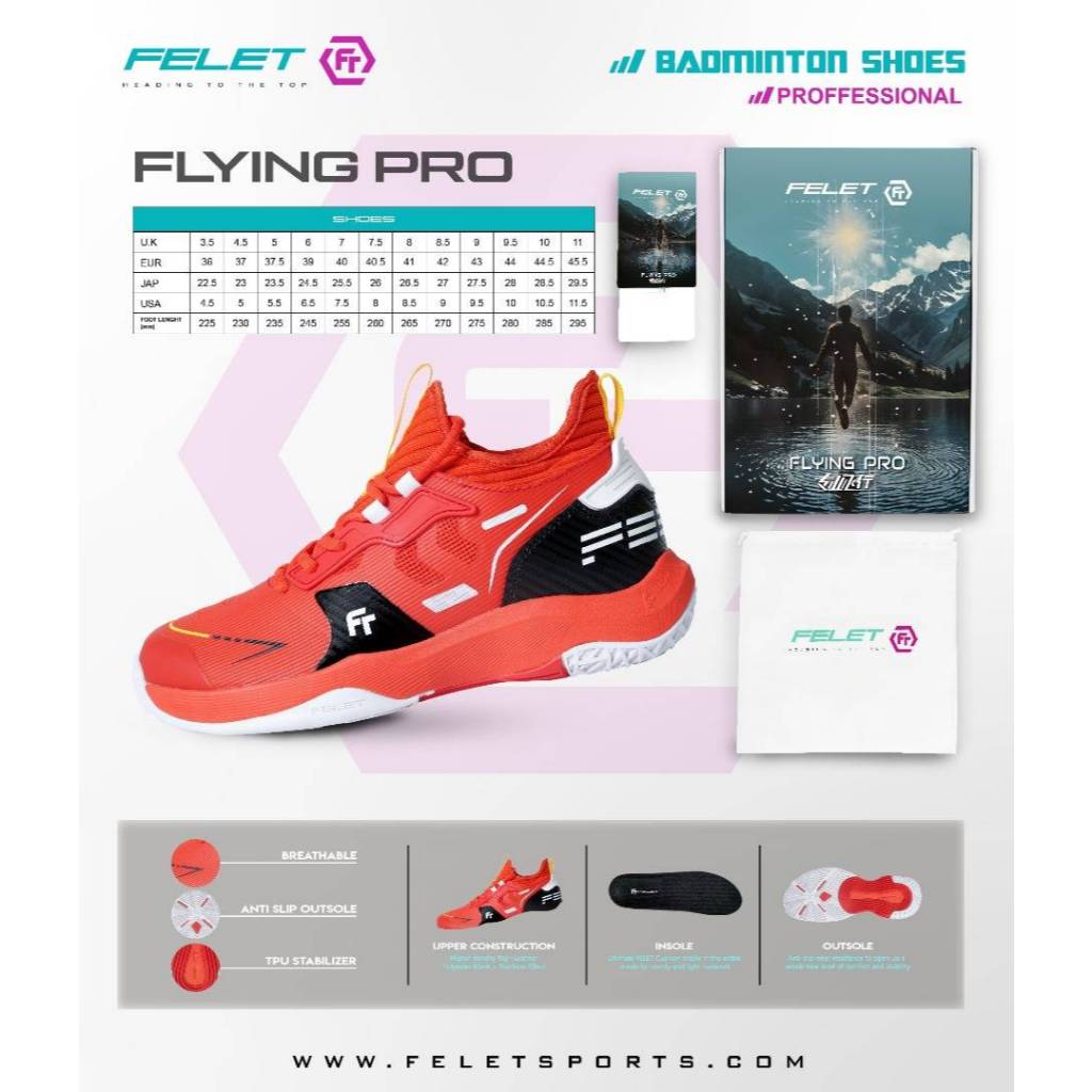 FELET FLYING PRO V2 (เวอร์ชั่น 2) รองเท้า BADMINTON UNISEX (รองเท้าทัวร์