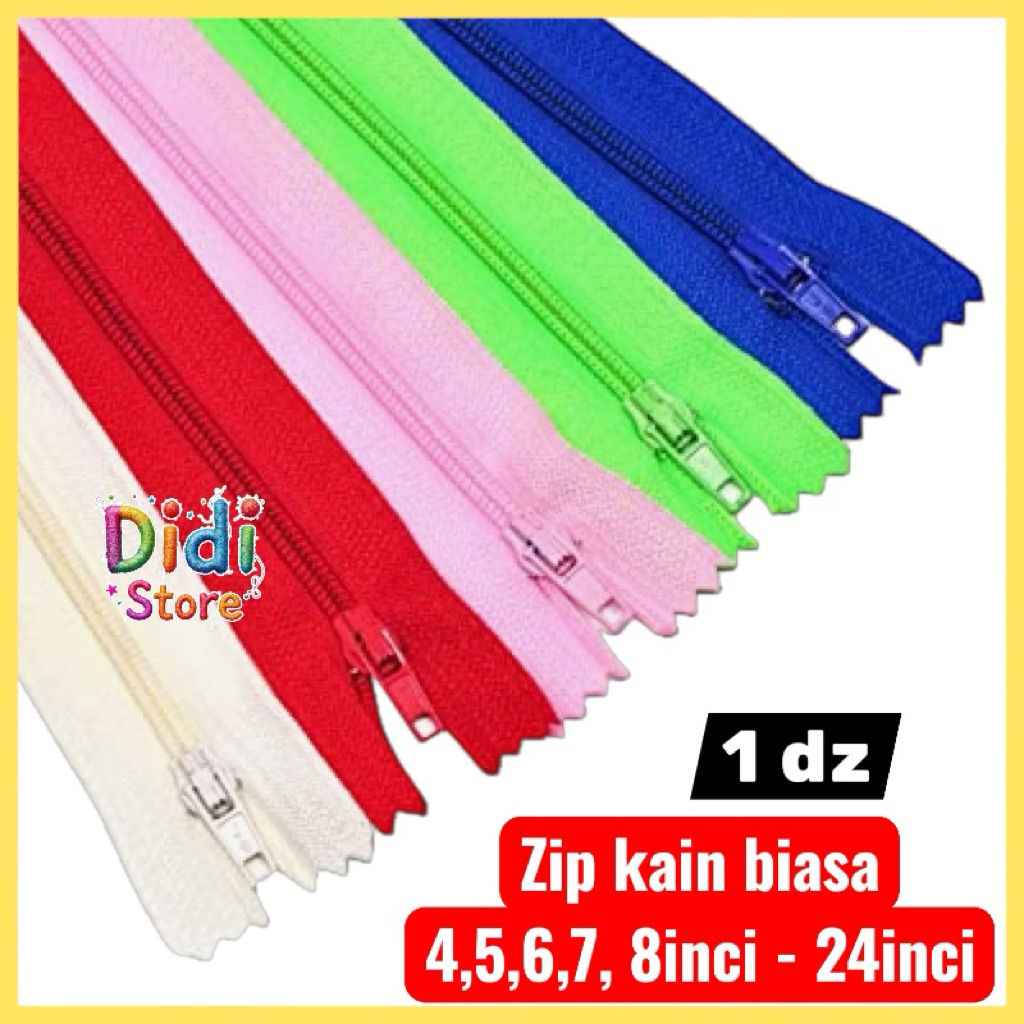 [ zip biasa ] 4,5,6,7, 8-24 inci (คุณภาพเกิน) zip kain biasa / zip kain