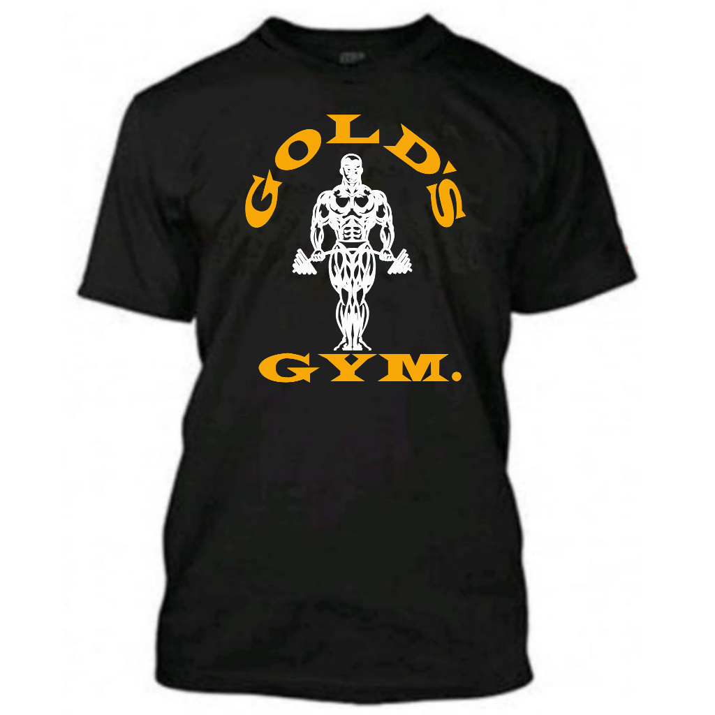 Baju Gym GOLDS GYM Men Gym Shirt ผ้าฝ้าย 100% แขนสั้น สีดํา สีเทา