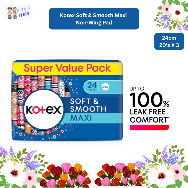 Kotex Soft & Smooth Maxi Non-Wing Pad (24cm/20's X 3 Pads)
