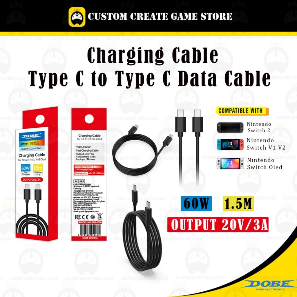 DOBE Nintendo Switch 2 สายชาร์จ USB Type-C 60W PD ความยาว 1.5M รองรับ PS5 XBOX