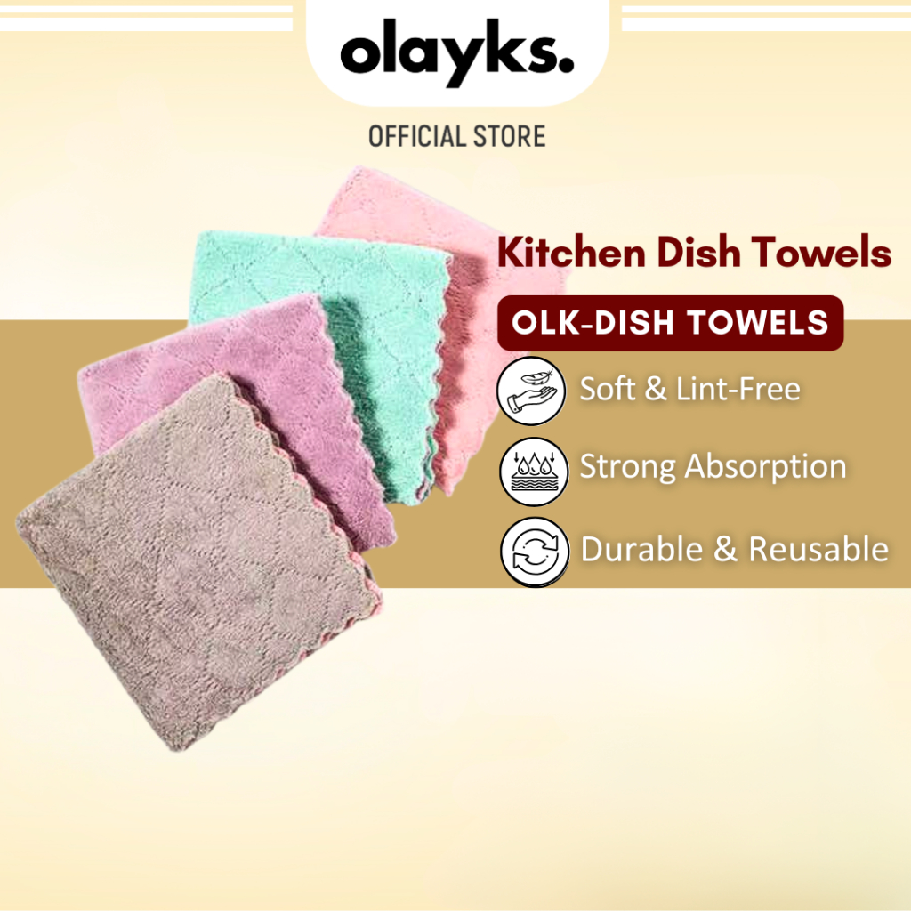 Olayks Kitchen Dishcloth ผ้าทําความสะอาดผ้าเช็ดตัวในครัวแบบใช้ซ้ําได้ ดูดซับเป็นพิเศษ