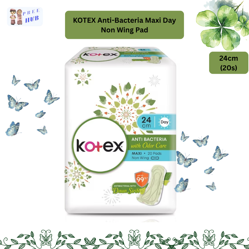 KOTEX Anti-Bacteria Maxi Day Non Wing Pad 24cm (20s) - แผ่นอนามัยพร้อมดูแลกลิ่น