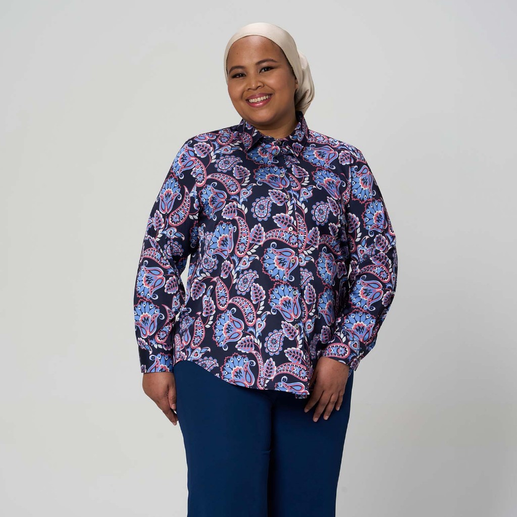 นางสาว READ เสื้อเชิ้ต Helen พิมพ์ลาย Size UK12-24 Navy MJ53153-TB