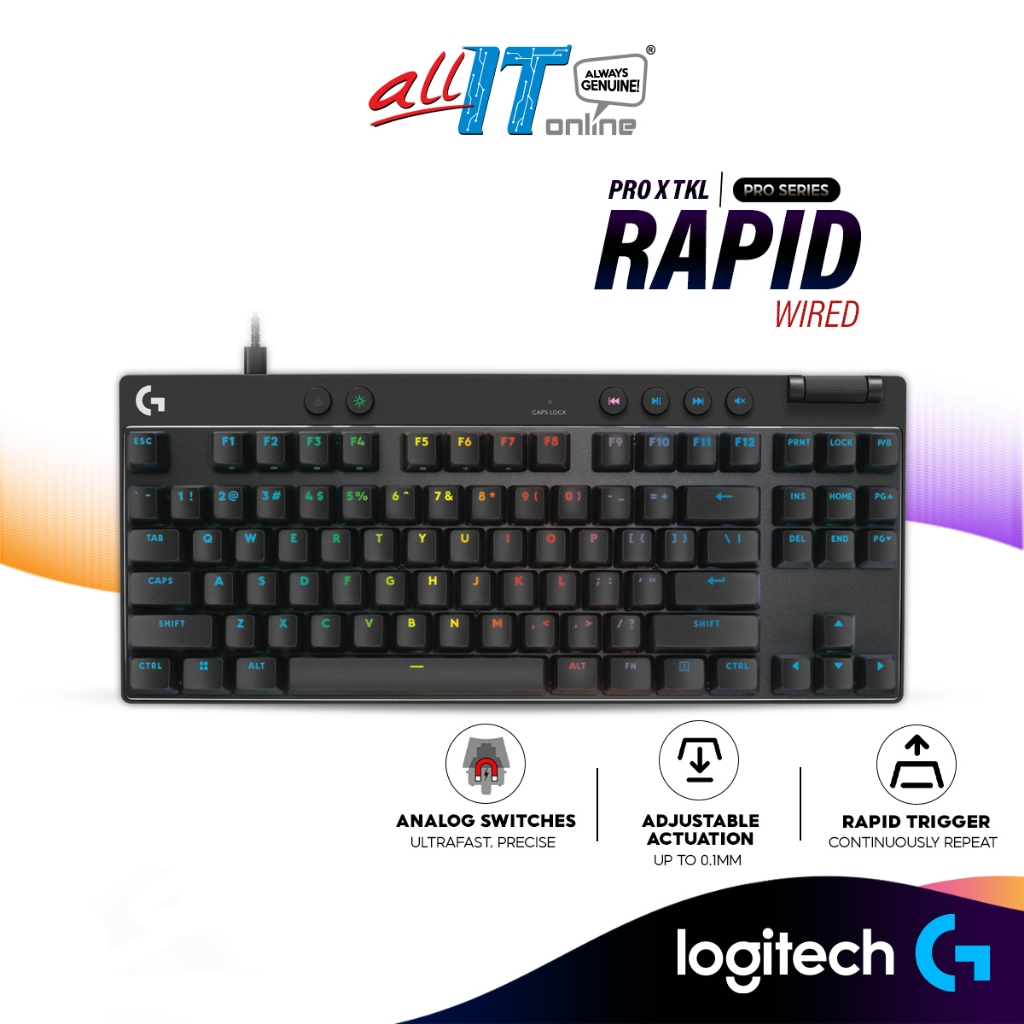 คีย์บอร์ดเกมแบบมีสาย Logitech G PRO X TKL RAPID พร้อมสวิตช์อะนาล็อก, ทริกเกอร์อย่างรวดเร็ว, การเปิดใ