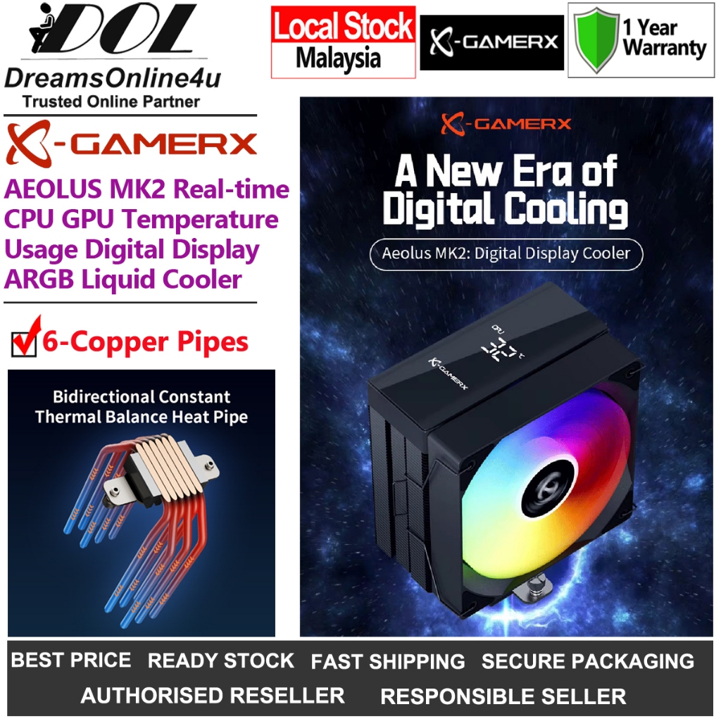 X-GAMERX AEOLUSH MK2 CPU GPU จอแสดงผลดิจิตอล ARGB CPU พัดลม Cooler Intel Core i5 i7 Ultra5 Ultra7 LG