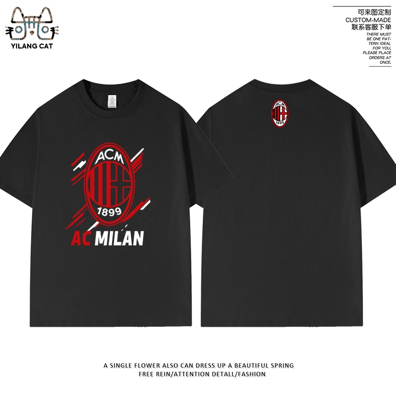 AC Milan 2025 Champions League Football Fan Kaká เสื้อยืดแขนสั้นผ้าฝ้ายแท้ครึ่งแขนฤดูร้อนหลวม Unisex