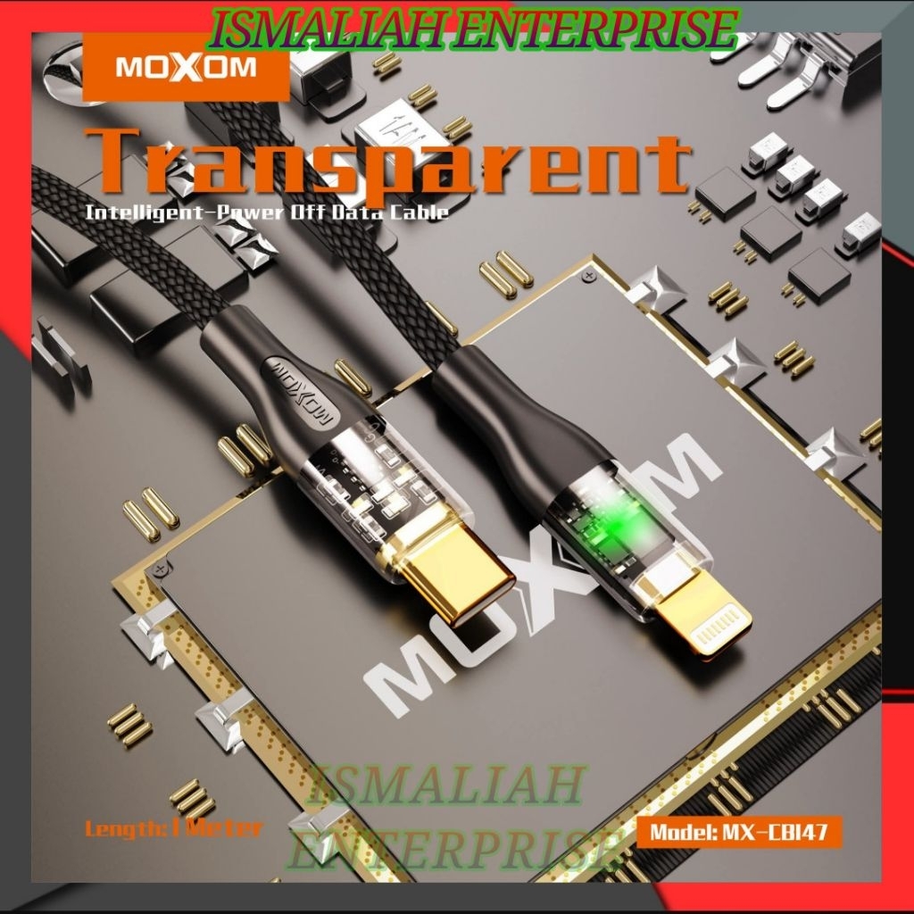 Moxom MX-CB147 PD 30W LED อัจฉริยะปิดสายเคเบิลข้อมูลสายชาร์จอย่างรวดเร็วสายโปร่งใส