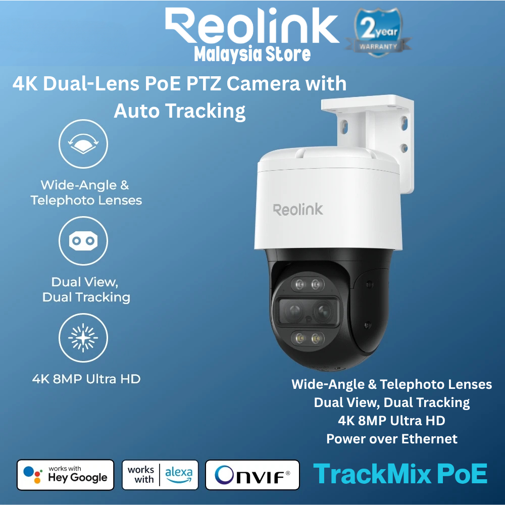 Reolink Trackmix PoE 4K Dual-Lens Motion Tracking PTZ 6x ซูมสัตว์/รถ/มนุษย์ตรวจจับ IP กล้องวงจรปิด