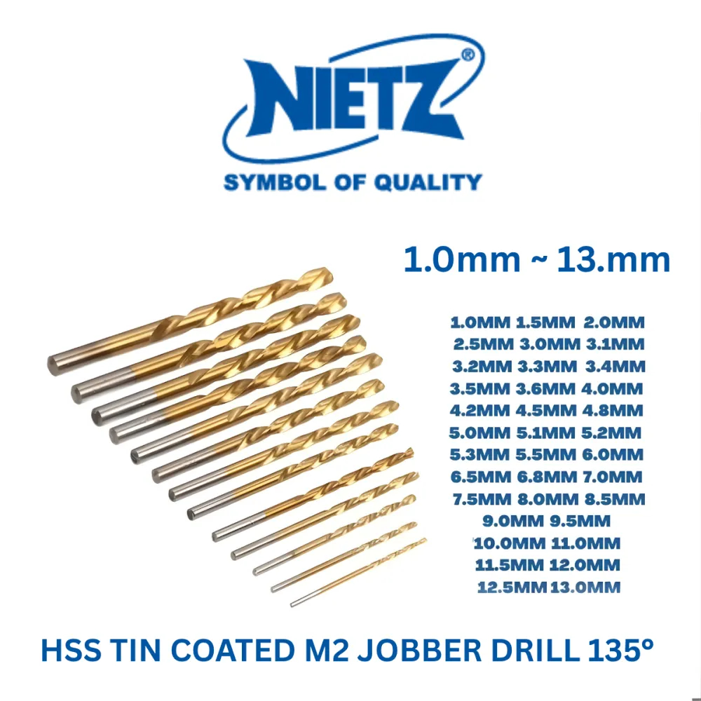 NIETZ HSS TiN เคลือบ M2 Jobber ดอกสว่าน 135