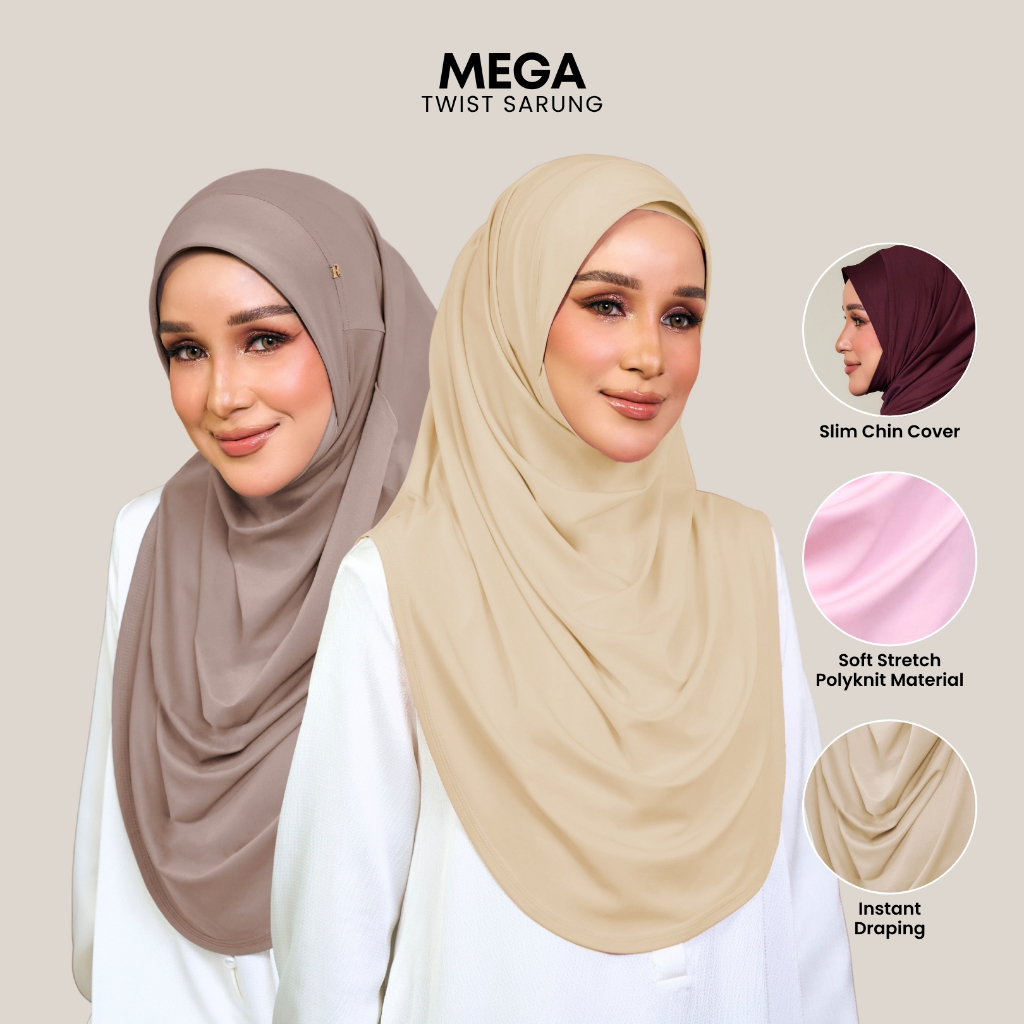 Radiusite - MEGA Instant Tudung Twist (M/L/XL) ผ้าม่านอัตโนมัติ ฝาครอบ Pinless & Chin