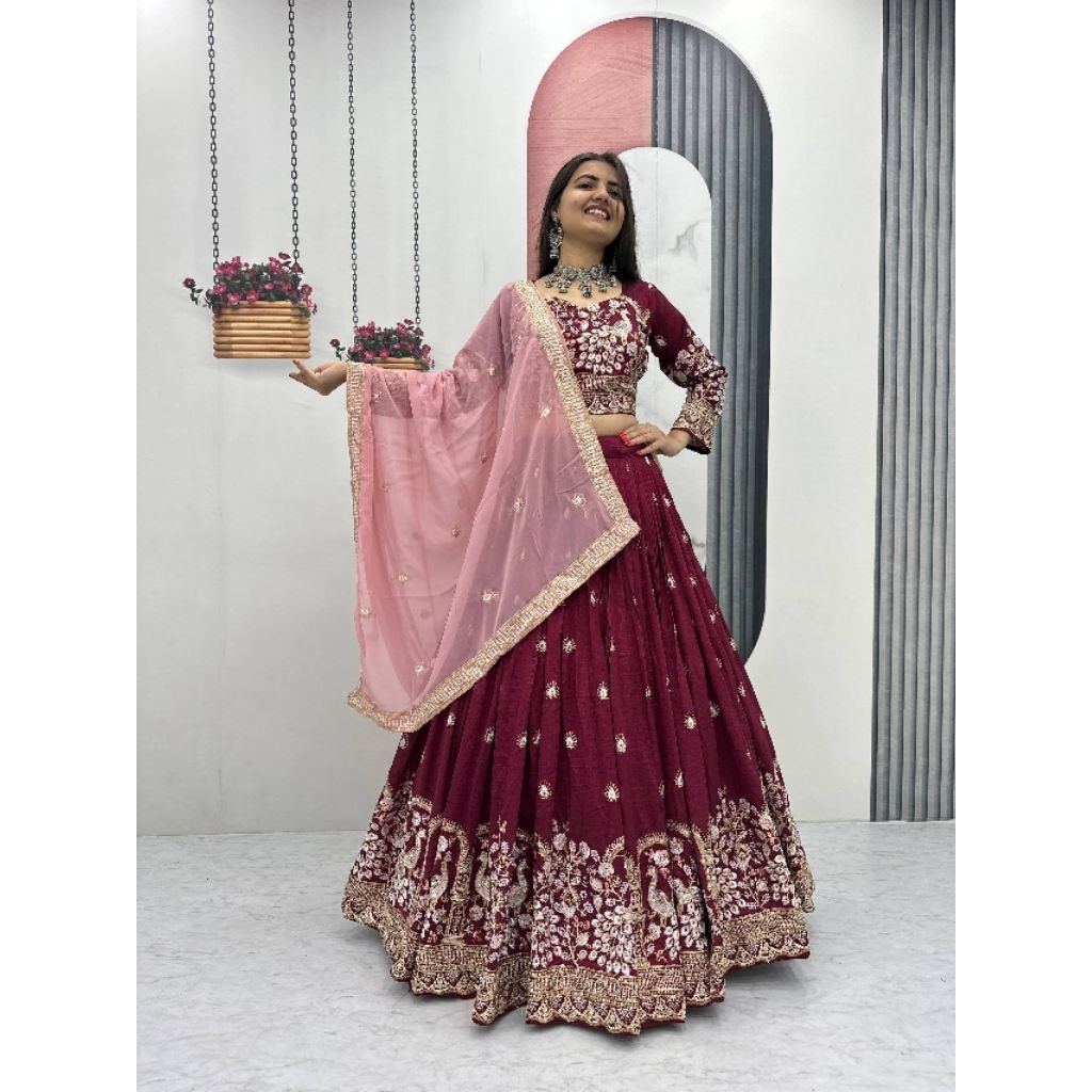 ออกแบบมาใหม่ FULLY STITCHED PARTY WEAR VICHITRA SILK WITH EMBROIDERY WORK (ขนาด M ถึง 2XL)