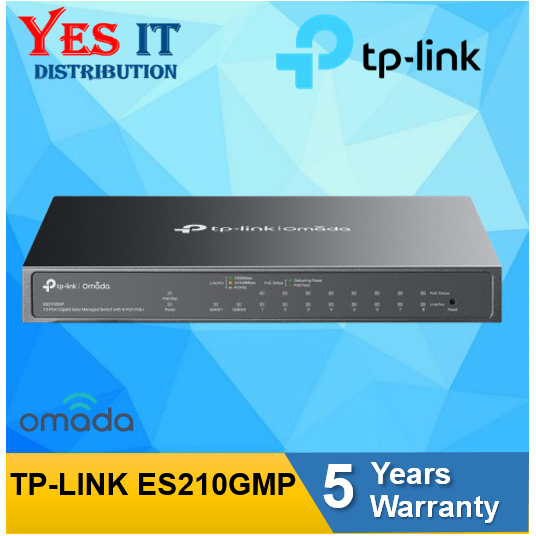 TP-LINK Omada 10-Port Gigabit Easy Managed Switch พร้อม 8-Port PoE+ ES210GMP