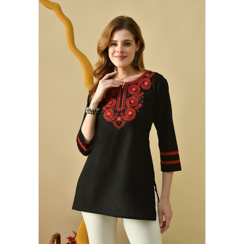 SSFH Cotton พิมพ์สั้น Kurti (เฉพาะเสื้อ)