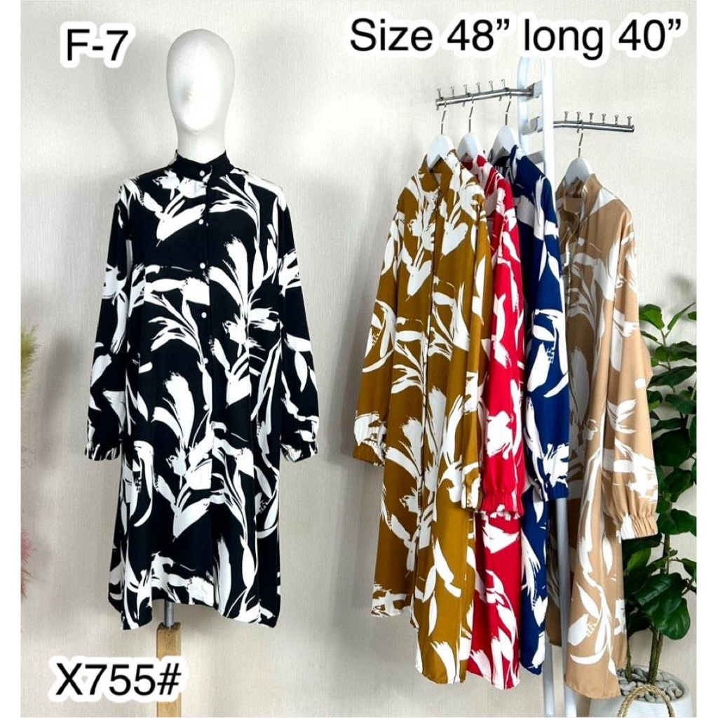 BLOUSE ASLAH BAJU LABUH / KEMEJA LABUH MUSLIMAH BERCORAK P.7 MATERIAL MOSCREPE