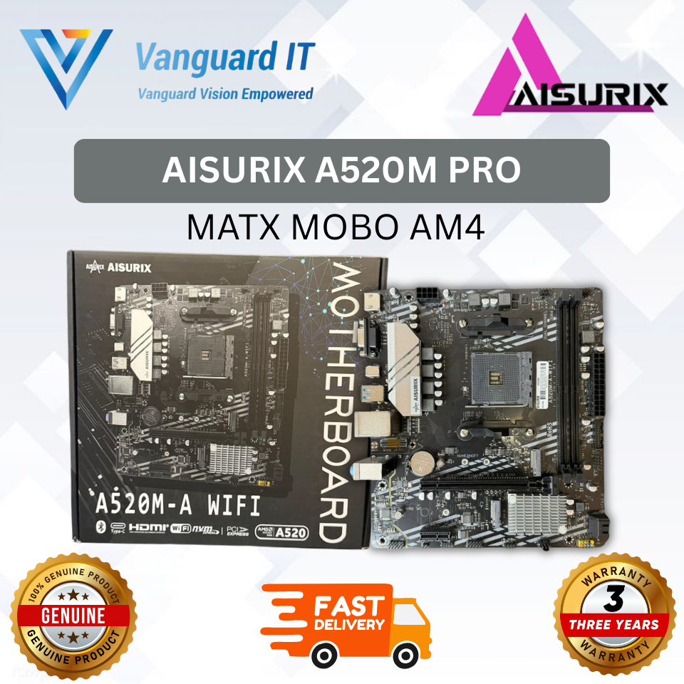 Aisurix A520M PRO MATX MotherBoard AM4 2 ช่อง DRAM m.2