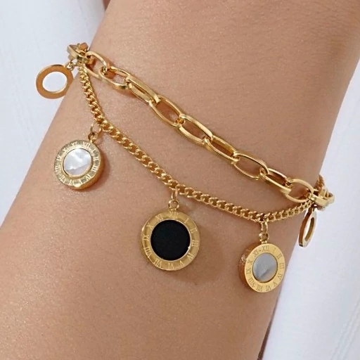 🇲 🇾ROMAN BRACELET TITANIUM STEEL PLATED GOLD GELANG EMAS ANTI KARAT