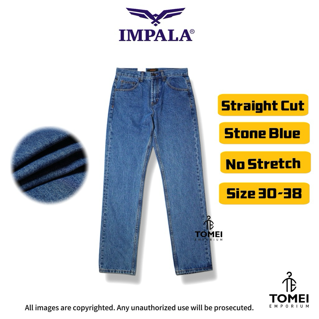 IMPALA Mens Straight Cut Jeans (ไม่ยืด) Stone Blue Size 30-38 ST05-B181