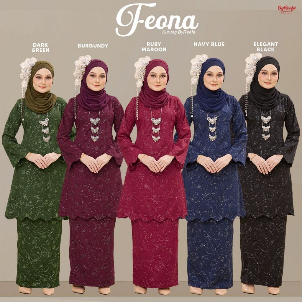 KURUNG ผ้าฝ้าย FEONA DEWASA DAN KANAK-KANAK BYREEFA MINT สีเขียว, สีเหลือง, แดง, ROYAL BLUE