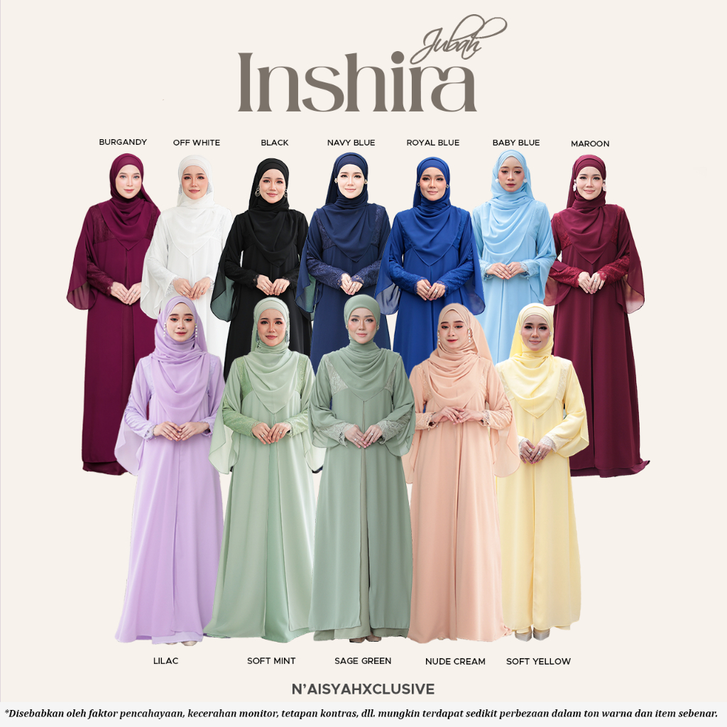 [JUBAH INSHIRA]- NASYAH XCLUSIVE DEWASA ADA SHAWL ลูกไม้ FRENCH MUSLIMAH STOK