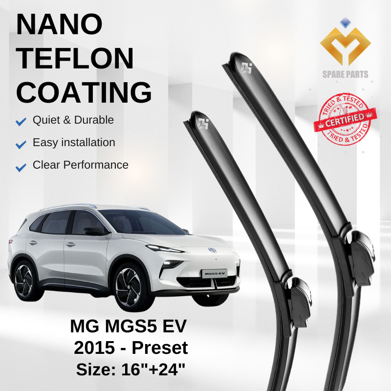 MG S5 (EV) 2025 ใบปัดน้ําฝนรถยนต์ Premium Japan Tech 16+24 | ไร้ริ้ว ทนทาน ติดตั้งง่าย + ฟรี ผ้าไมโค