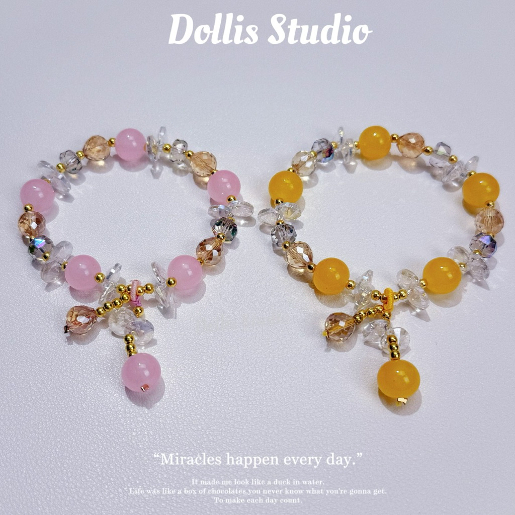 [DollisStudio]Gelang Tangan Crystal Krystal Pink Bracelet Lucky Bracelet Stretchable Classic Elegant